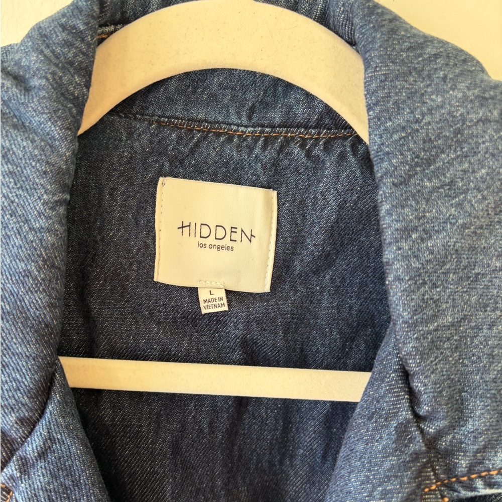 HIDDEN JEANS Devon Classic Denim Trench Coat Dark Wash Size Large - Picture 2 of 9